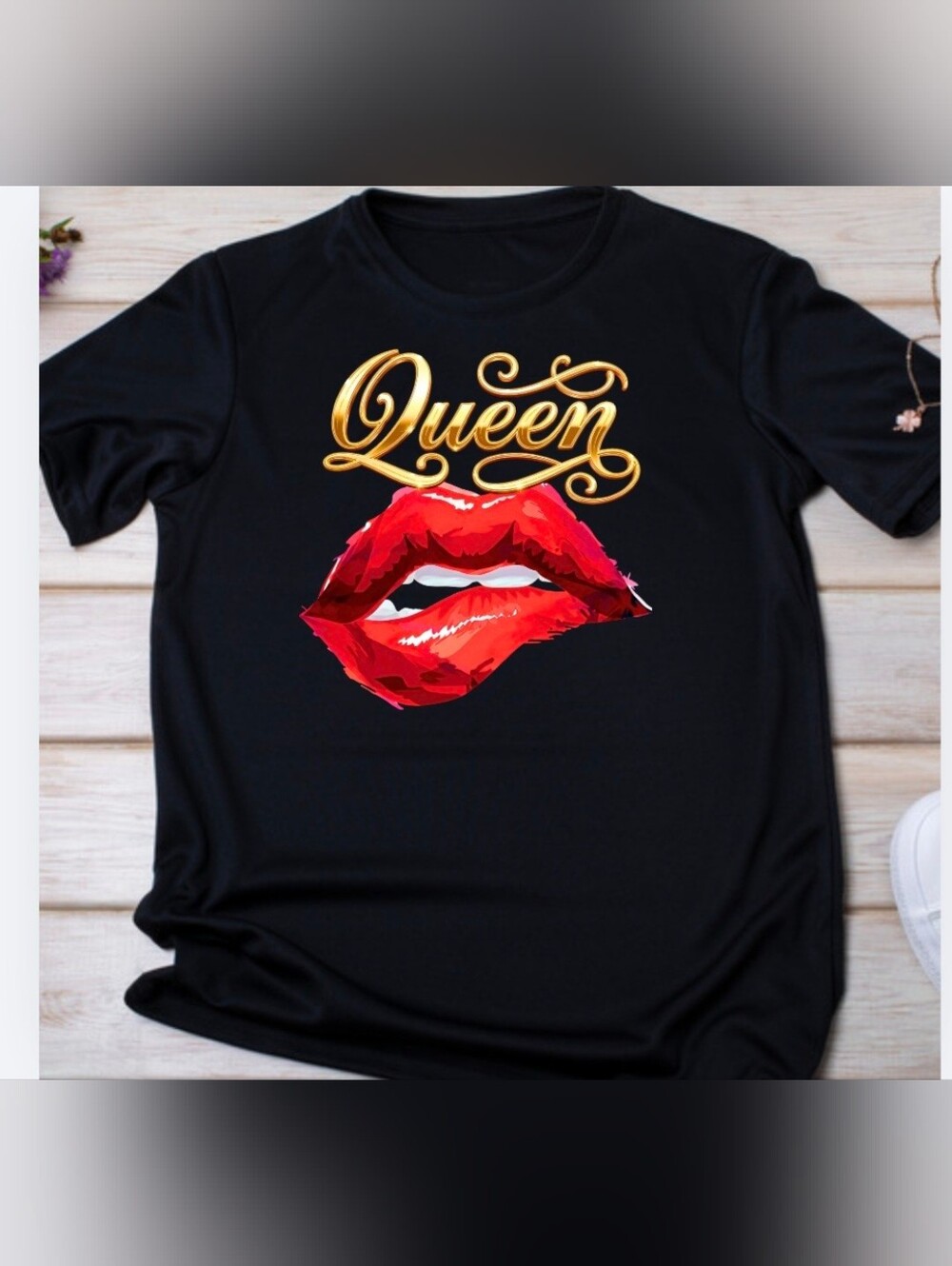 Boutique Queen Red Lips Graphic Tee With Hand-Placed Crystals